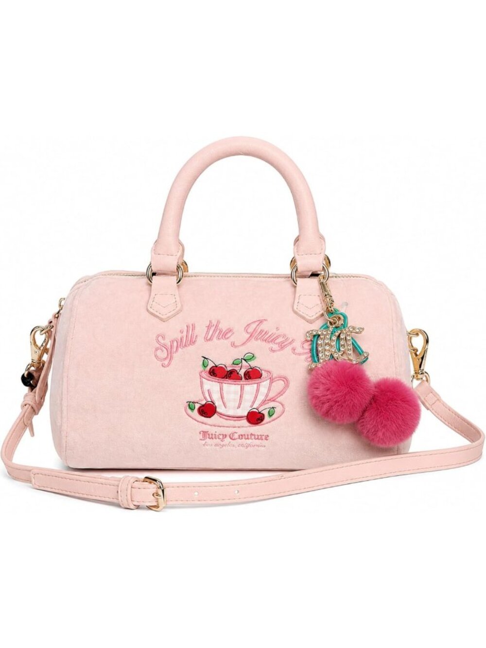 Sweet Tea Party Satchel Barrel Bag, Cherry Cup Graphic, Crossbody Handbag with